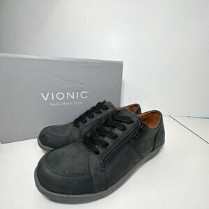 Vionic Abigail Leather Arch Support Casual Sneaker Black Women 5 NWB